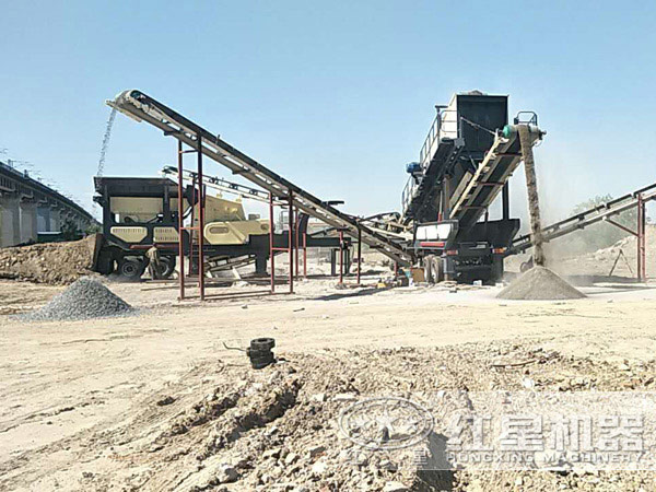 時產100噸瓜子片移動破碎站生產現場