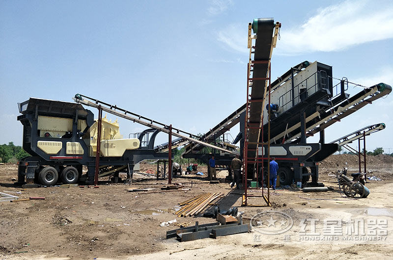 車載移動碎石機加工現場